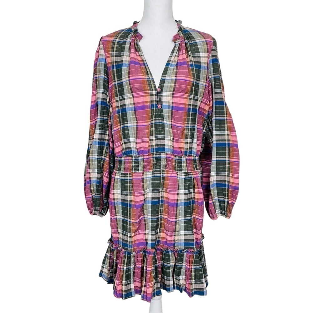Veronica Beard Jeans Destiny Ruffled Metallic Checked Cotton Blend Mini Dress - Picture 5 of 13